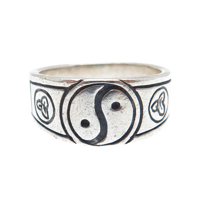 925 Sterling Silver Vintage Yin Yang Oxidized Ring Size 7.5
