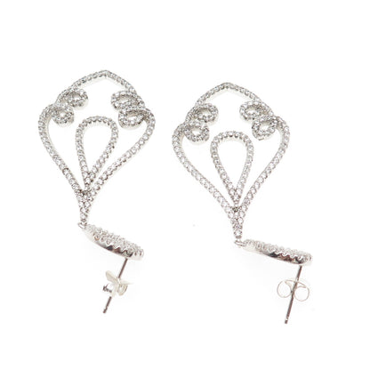 925 Sterling Silver Round-Cut C Z Ornate Dangle Earrings