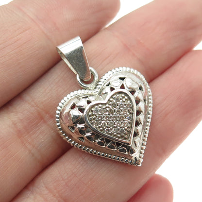 925 Sterling Silver Real Round-Cut Diamond Heart Minimalist Pendant