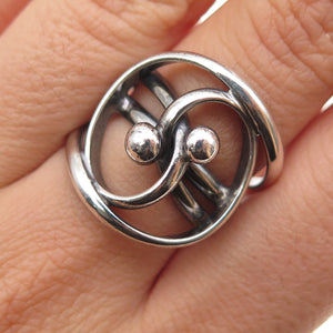 925 Sterling Silver Vintage MSW Modernist Yin Yang Oxidized Ring Size 7