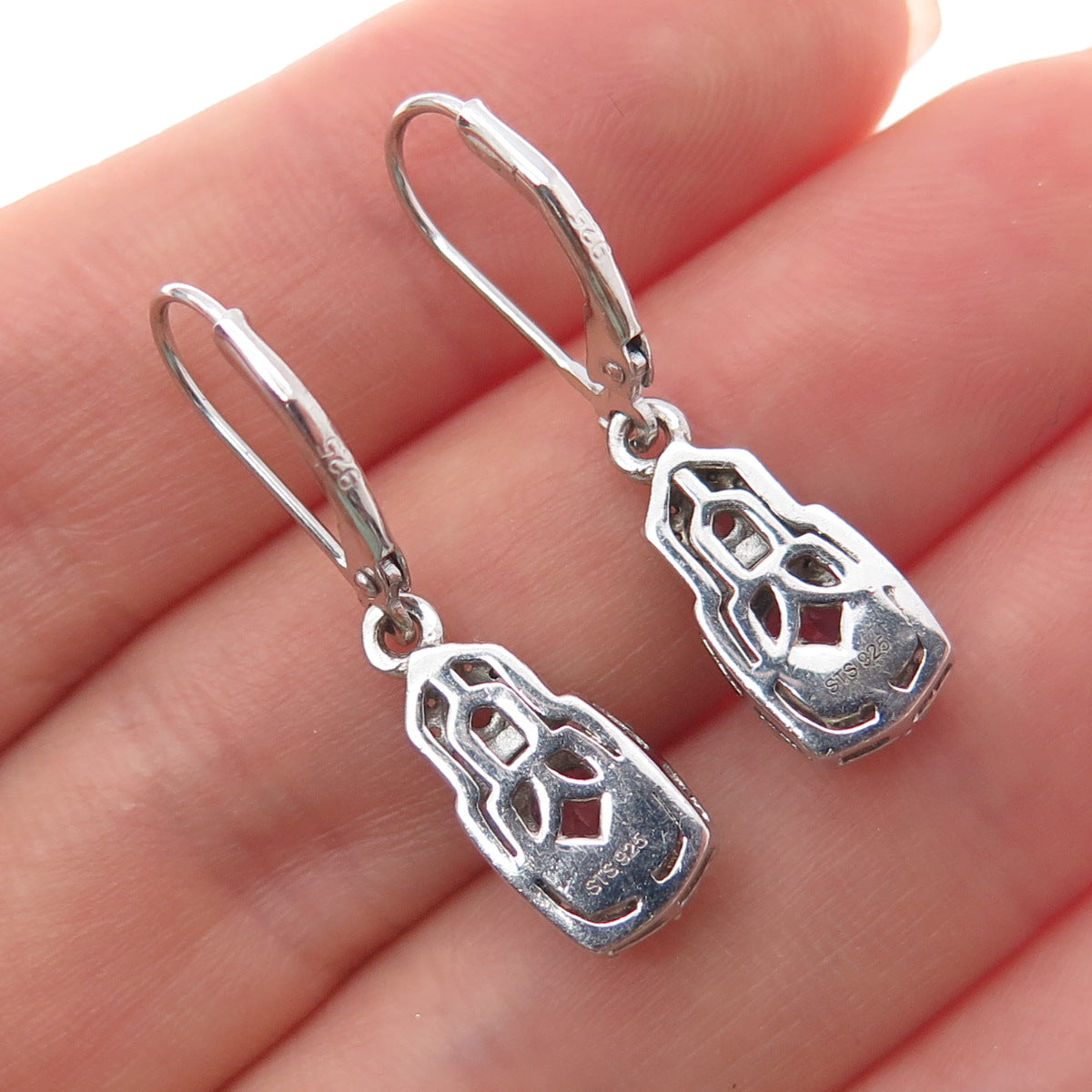 CHUCK CLEMENCY 925 Sterling Silver Real Amethyst & White Topaz Dangle Earrings