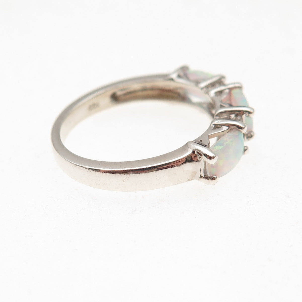 925 Sterling Silver Vintage Real Opal & White Topaz Ring Size 7.25
