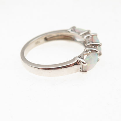 925 Sterling Silver Vintage Real Opal & White Topaz Ring Size 7.25