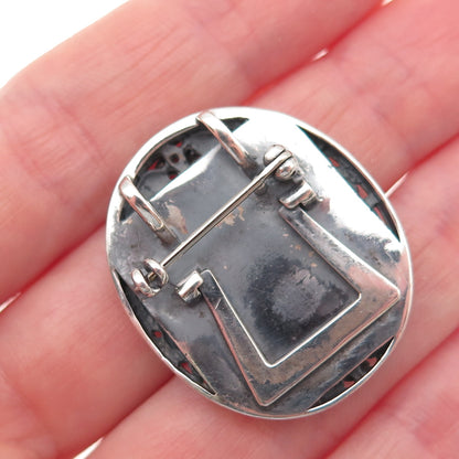 925 Sterling Silver 10K Gold Vintage Real Diamond Picture Frame Brooch / Pendant