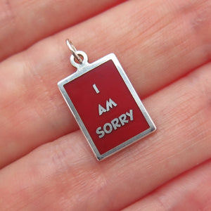 925 Sterling Silver Red Enamel I Am Sorry Minimalist Charm Pendant
