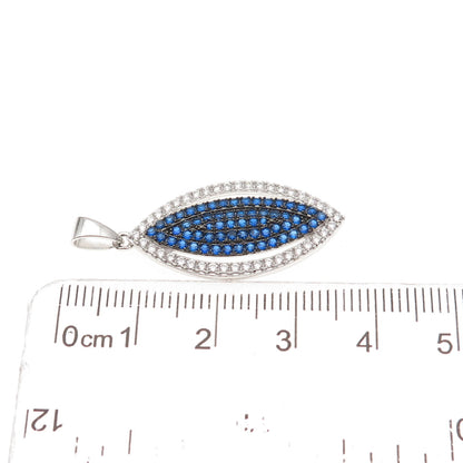 925 Sterling Silver Round-Cut Blue & White C Z Charm Pendant