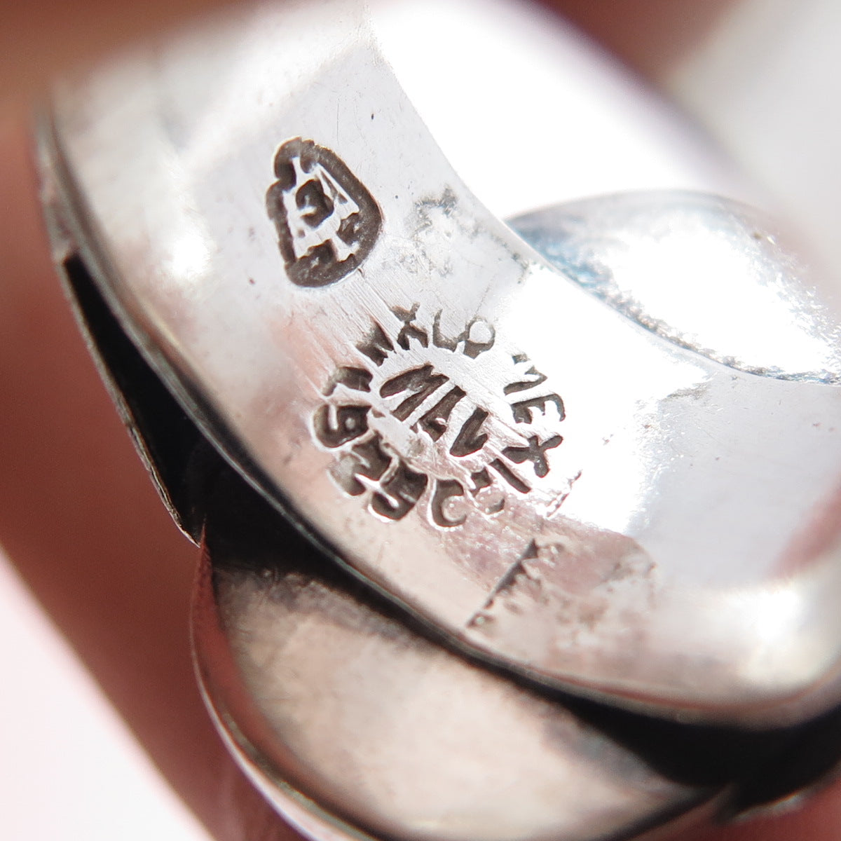 925 Sterling Silver Vintage Mexico Real Lace Agate Modernist Ring Size 7