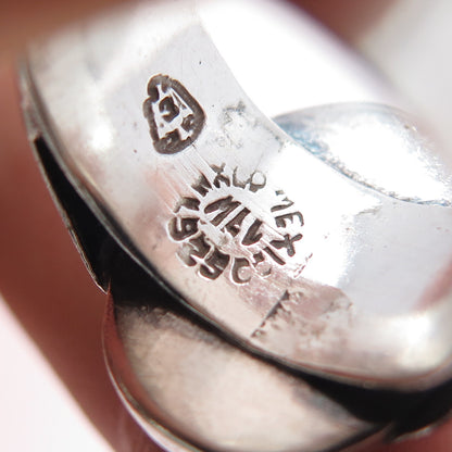 925 Sterling Silver Vintage Mexico Real Lace Agate Modernist Ring Size 7