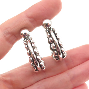 Monet 925 Sterling Silver Vintage Modernist Oxidized Beaded Hoop Earrings