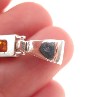 925 Sterling Silver Vintage Real Amber Bar Charm Pendant