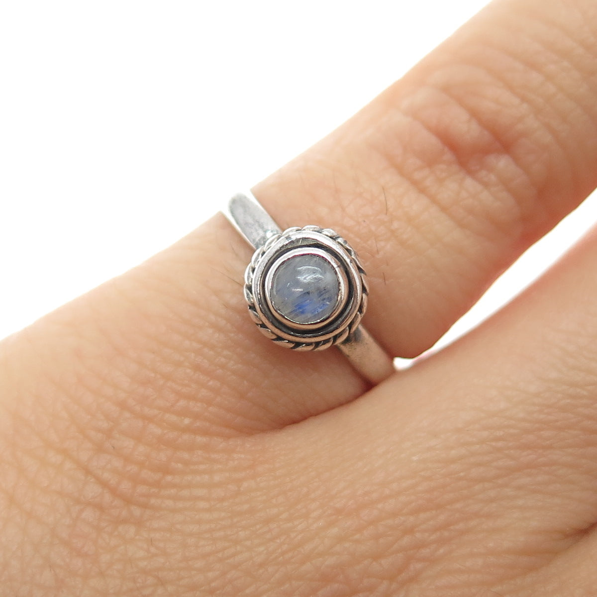 925 Sterling Silver Vintage Real Moonstone Oxidized Ring Size 5