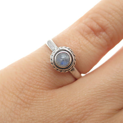 925 Sterling Silver Vintage Real Moonstone Oxidized Ring Size 5