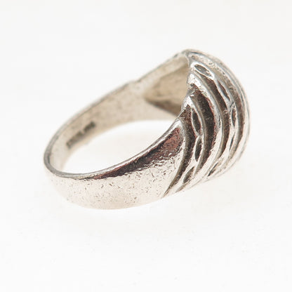925 Sterling Silver Vintage Modernist Ribbed Dome Oxidized Ring Size 7.75