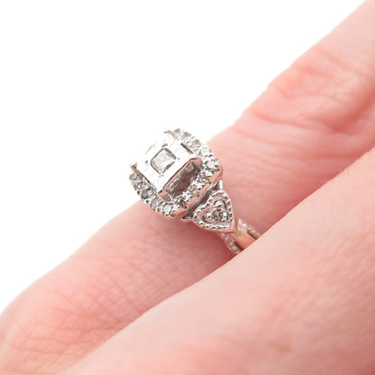 925 Sterling Silver 14K Rose Gold Real Diamond Engagement Ring Size 3.75