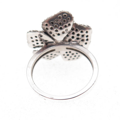 925 Sterling Silver Real Black & White Diamond Rose Floral Ring Size 7
