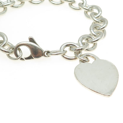 TIFFANY & CO. 925 Sterling Silver Vintage Heart Tag Rolo Link Bracelet 7"