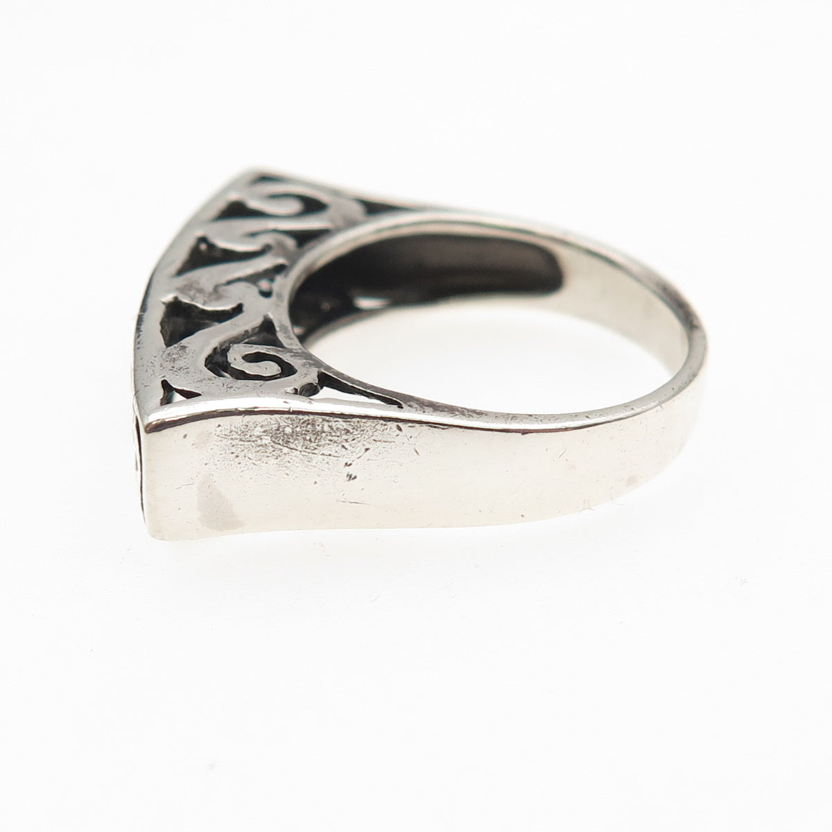 925 Sterling Silver Vintage S-Scroll Modernist Oxidized Ring Size 7