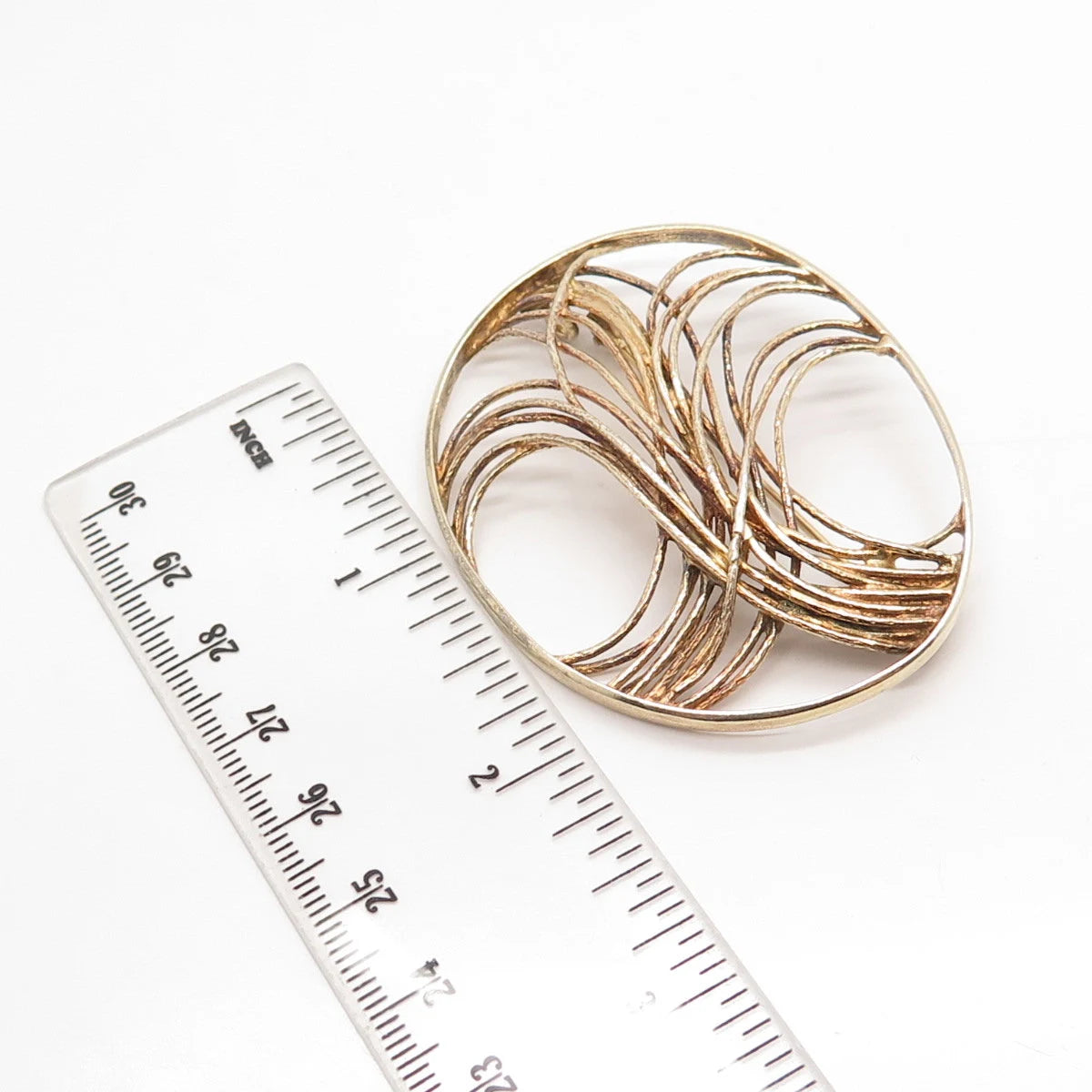 925 Sterling Silver Gold Plated Vintage Oval Modernist Pin Brooch