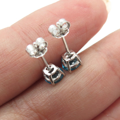 925 Sterling Silver Round-Cut Shaped Swiss Blue C Z Stud Earrings