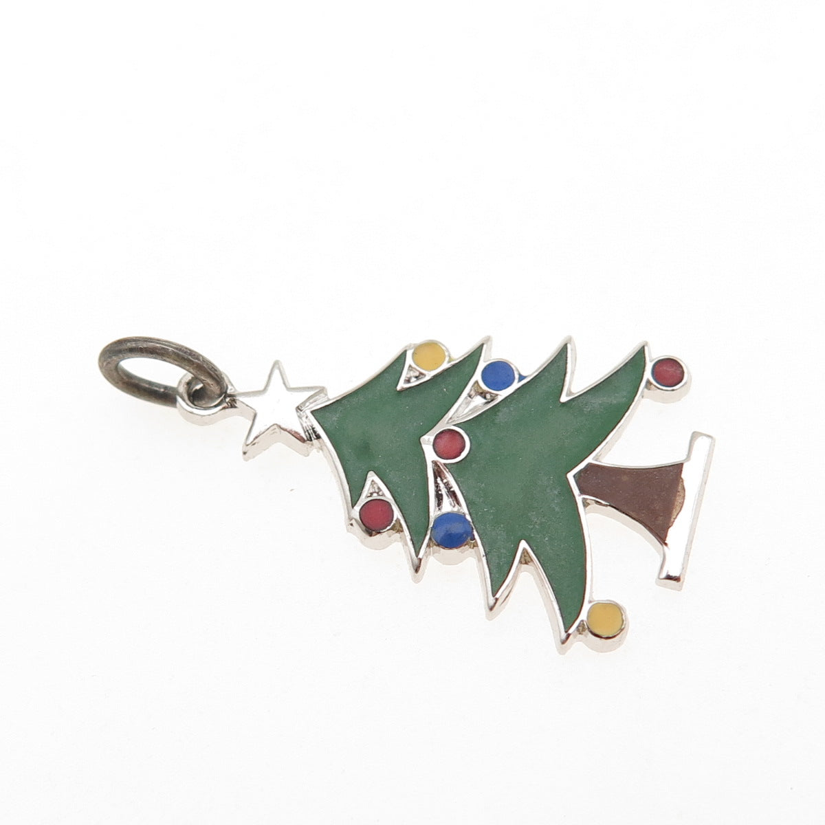 Griffith & Sons 925 Sterling Silver Vintage Enamel Christmas Tree Charm Pendant