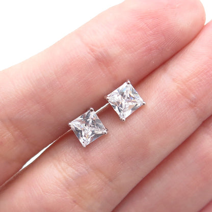 DBJ DEE BERKLE 925 Sterling Silver Princess-Cut C Z Stud Earrings