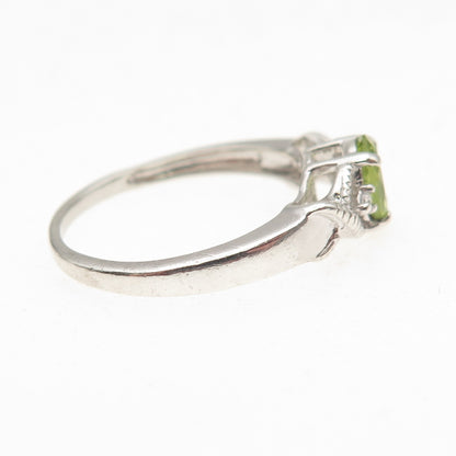 925 Sterling Silver Vintage Real Oval-Cut Peridot & C Z Ring Size 7.25