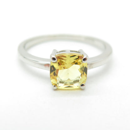 DAZZLERS 925 Sterling Silver Real Cushion-Cut Citrine Ring Size 6.75