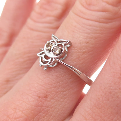 Ross Simons 925 Sterling Silver Real Smoky Quartz Wise Owl Ring Size 7