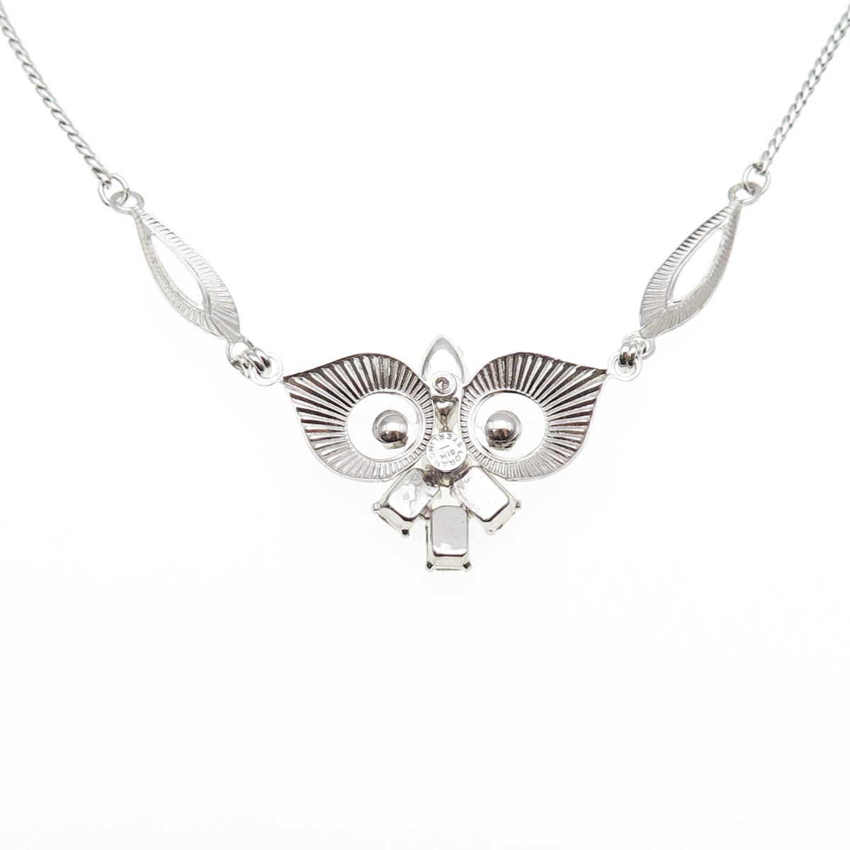 LORAN SIM 925 Sterling Silver Antique Art Deco Rhinestone Chain Necklace 16"