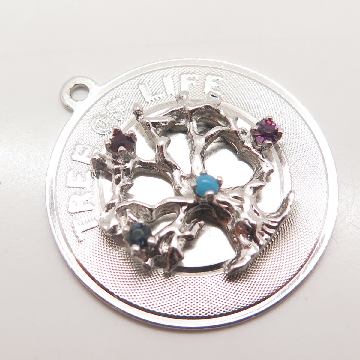 925 Sterling Silver Vintage Turquoise Amethyst Garnet Gem & Rhinestone Pendant