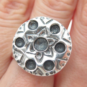 950 Silver Vintage Flower Oxidized Adjustable Ring Size 7