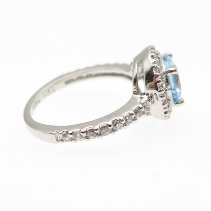 925 Sterling Silver Round-Cut Blue & White C Z Ring Size 8
