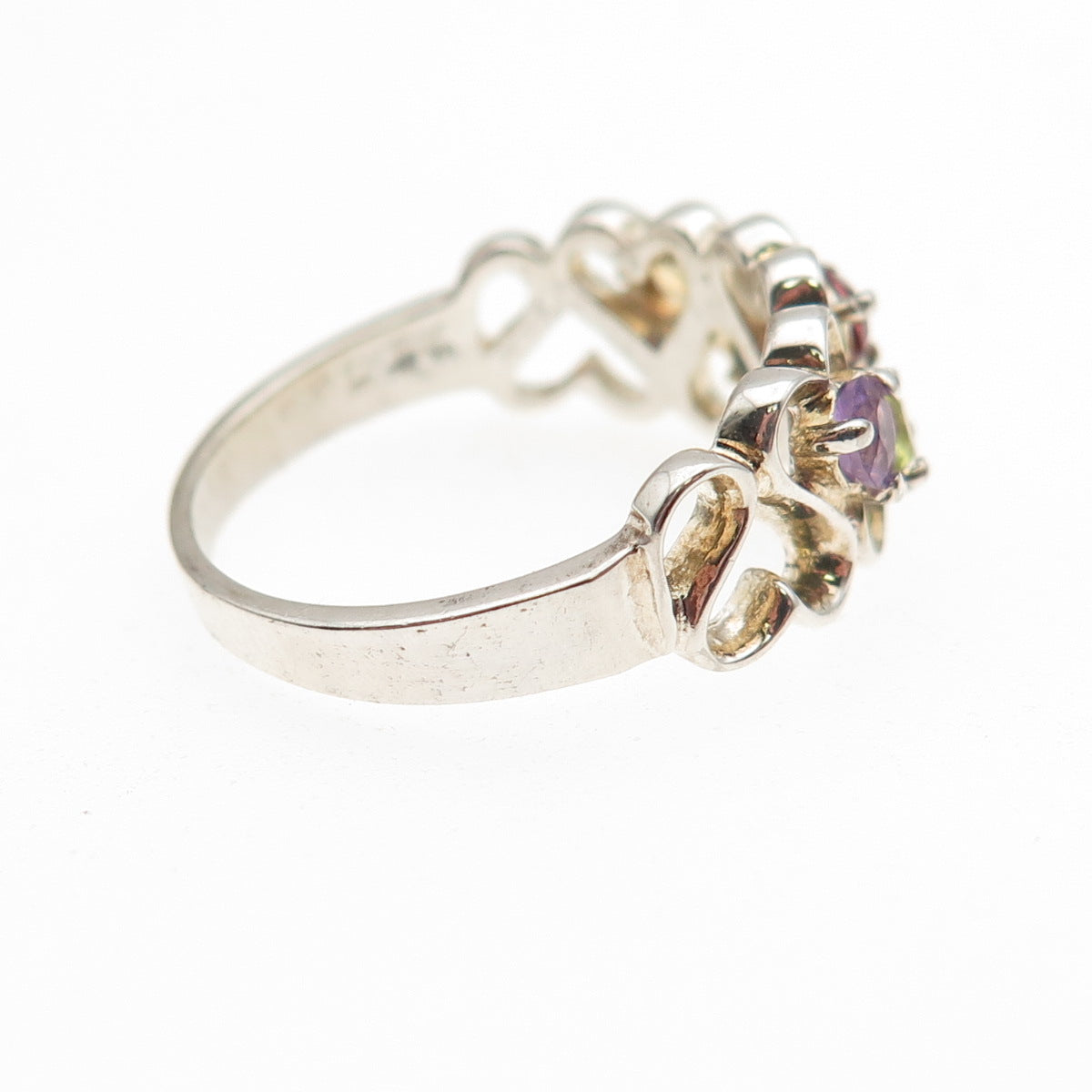 925 Sterling Vintage Real Topaz Amethyst Peridot Citrine Tourmaline Ring Size 7