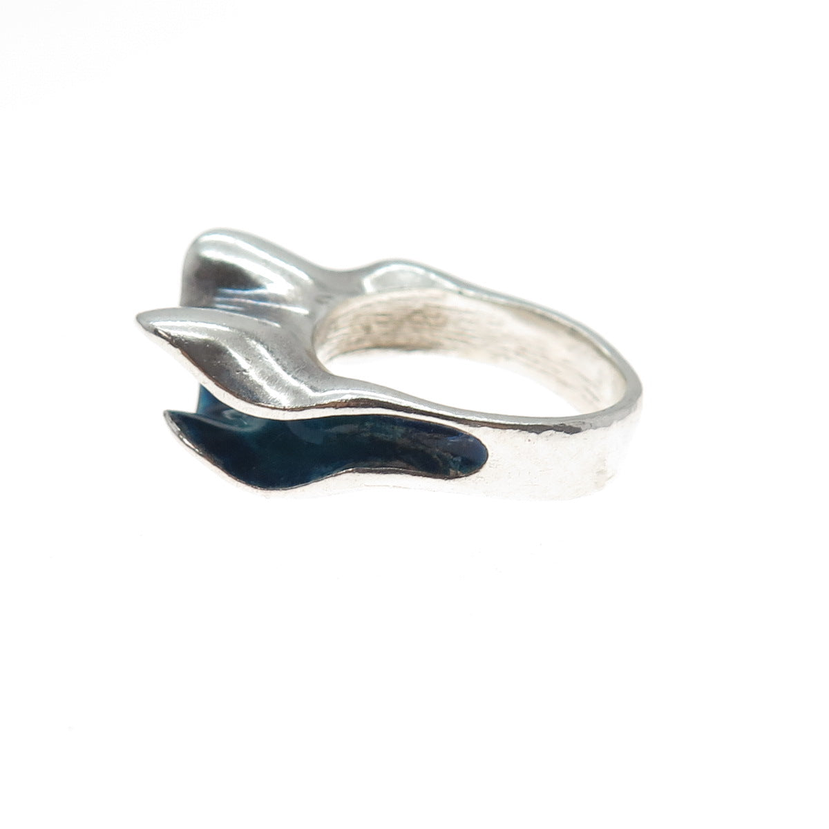 925 Sterling Silver Vintage Enamel Modernist Wavy Ring Size 7.75