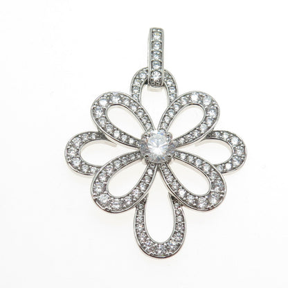 JOSE HESS 925 Sterling Silver Round-Cut C Z Floral Pendant