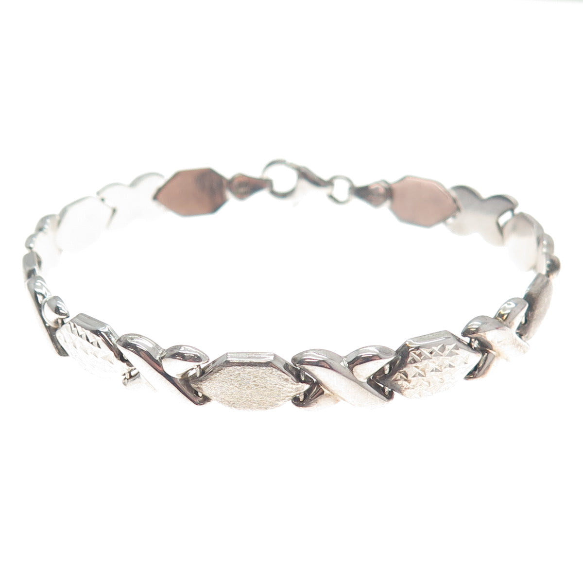 925 Sterling Silver Vintage Diamond-Cut "X" Link Bracelet 7.25"