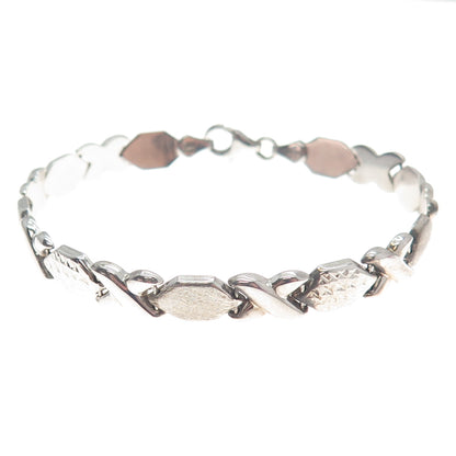 925 Sterling Silver Vintage Diamond-Cut "X" Link Bracelet 7.25"
