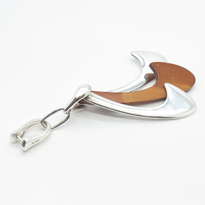 925 Sterling Silver Vintage Wood Hook Amulet Pendant