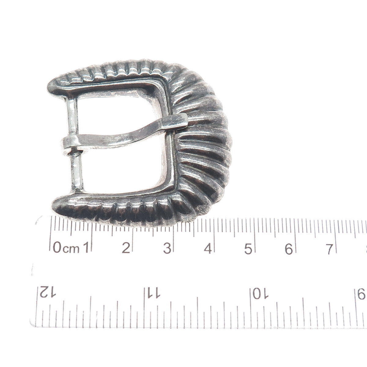 925 Sterling Silver Vintage Mexico Ribbed Oxidized Belt Buckle