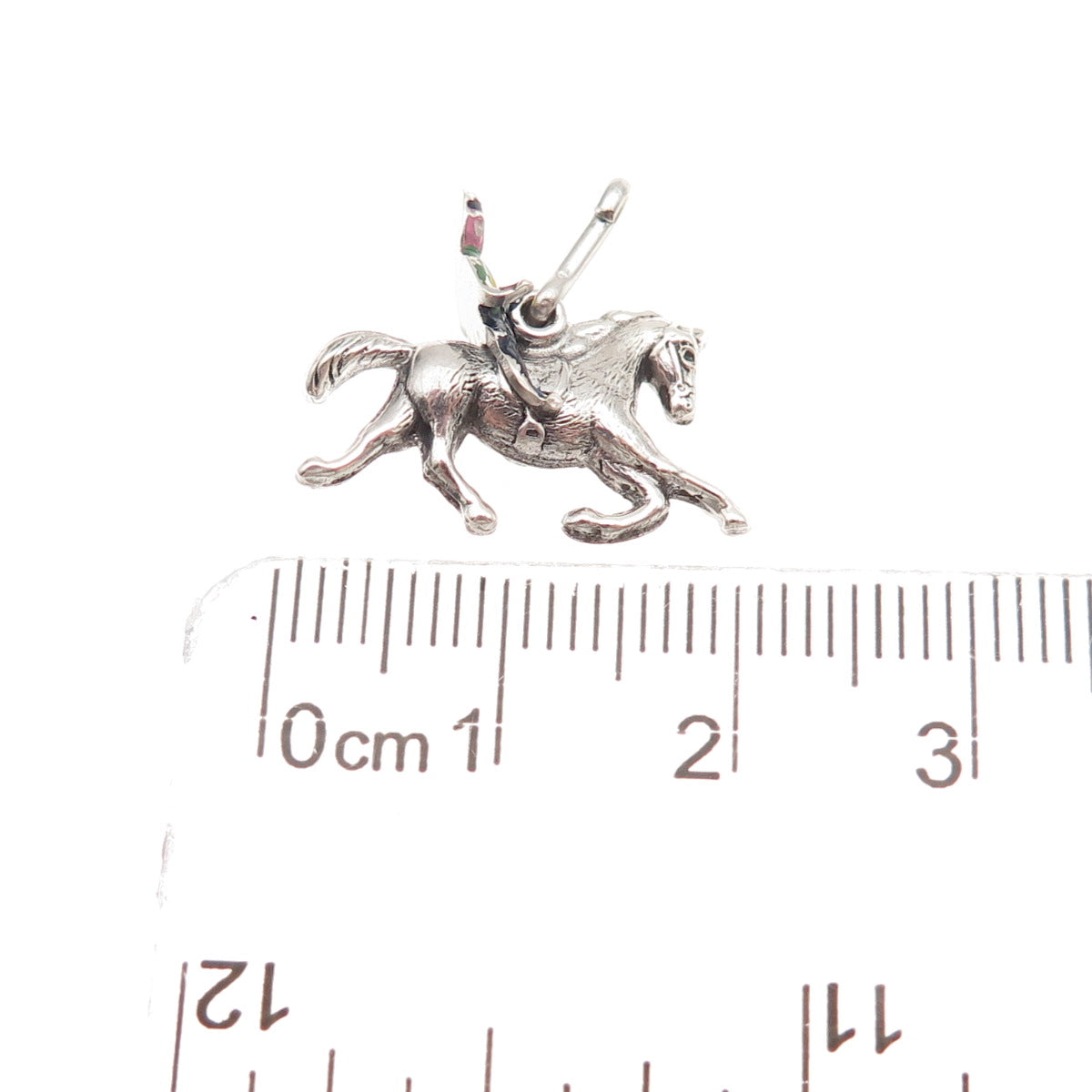 925 Sterling Silver Antique Art Deco Enamel Horse Rider Mini Charm Pendant