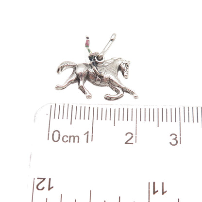 925 Sterling Silver Antique Art Deco Enamel Horse Rider Mini Charm Pendant