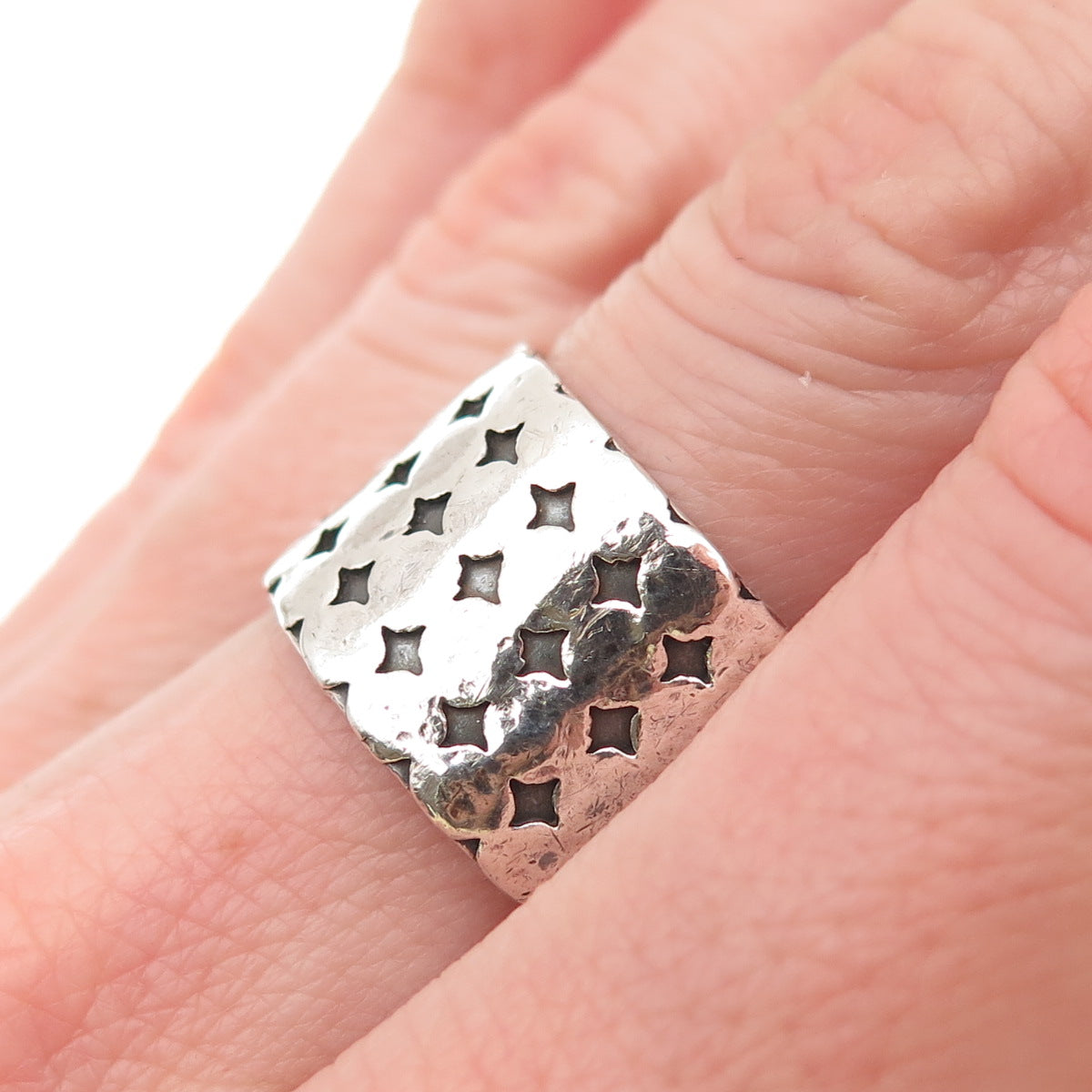 925 Sterling Silver Vintage Dotted Oxidized Wide Band Ring Size 8