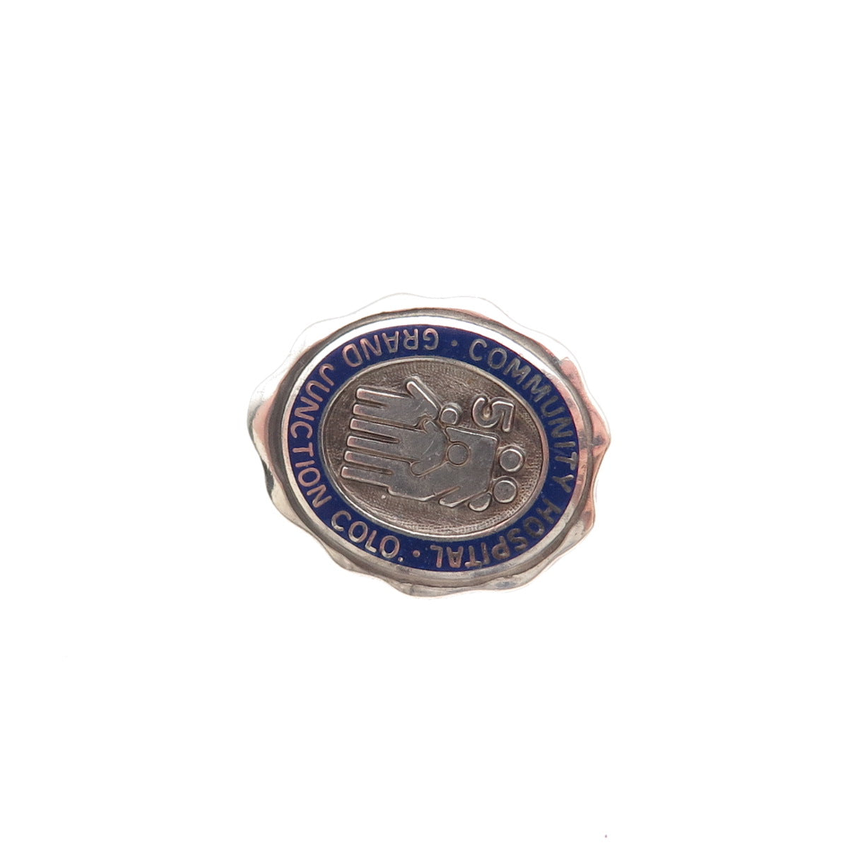 925 Sterling Silver Vintage Enamel 5 Years Service Community Hospital Pin Brooch