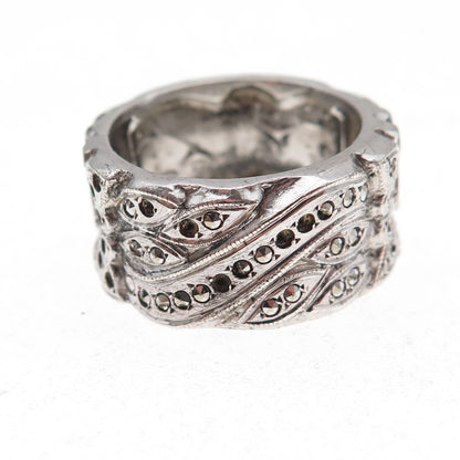 925 Sterling Antique Art Deco Marcasite Floral Ring Size 7.25 (missing stones)