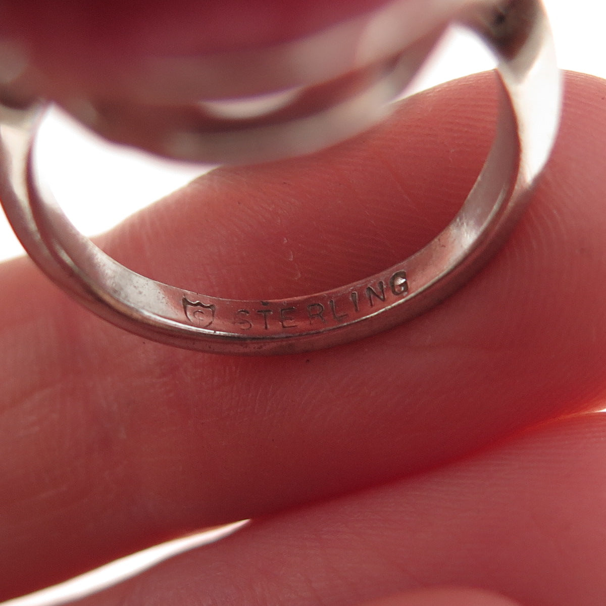 925 Sterling Silver Antique Art Deco Real Cabochon Rhodonite Ring Size 4