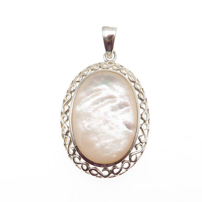 925 Sterling Silver Vintage Real MOP Swirl Charm Pendant