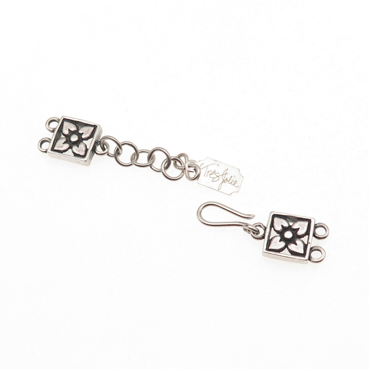 Tres Jolie 925 Sterling Silver Vintage Hook Lock Clasp Necklace Floral Ends