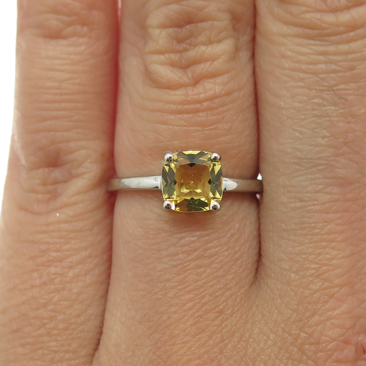 DAZZLERS 925 Sterling Silver Real Cushion-Cut Citrine Ring Size 6