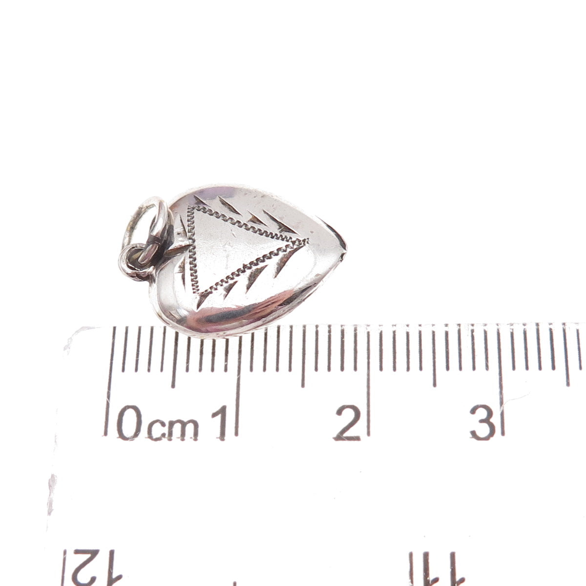 925 Sterling Silver Antique Art Deco Engraved Chatelaine Heart Charm Pendant