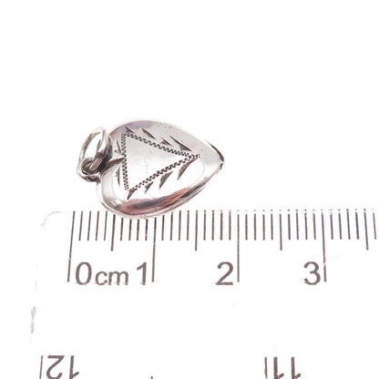 925 Sterling Silver Antique Art Deco Engraved Chatelaine Heart Charm Pendant